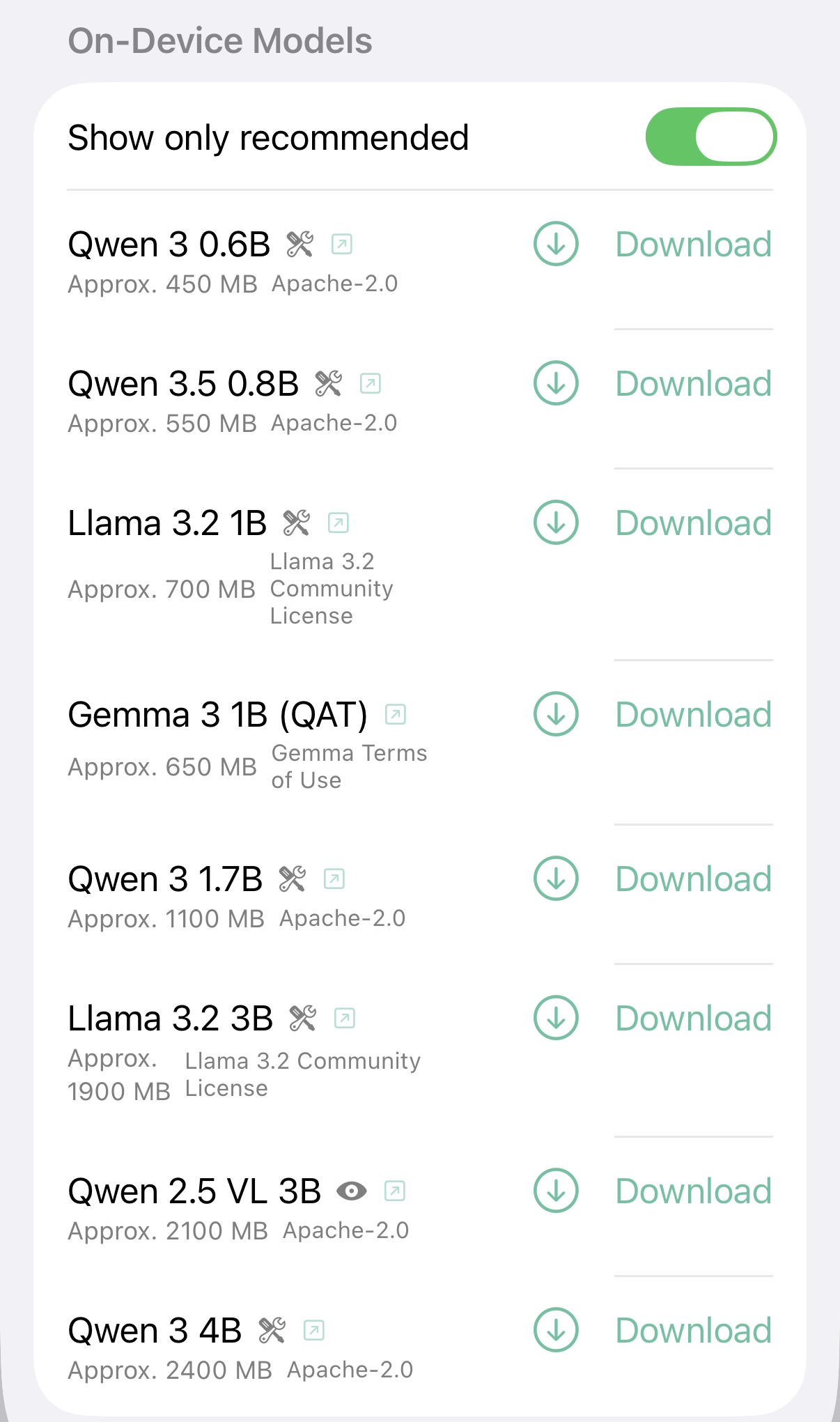On-device model list in HollmChat